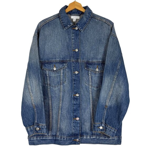 TTopshop Women's New Denim Dad Jacket US 4 (53" Bust) Oversized Button Up Cotton - Picture 1 of 16